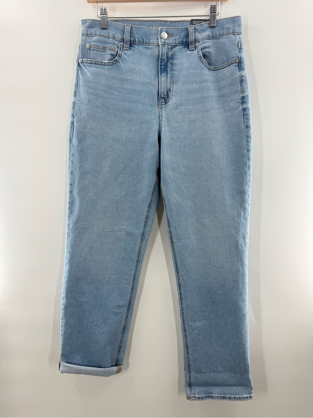 NWT American Eagle Super High Rise Straight Leg Jeans Stretch Light Wash 10 / 30 - Picture 5 of 13